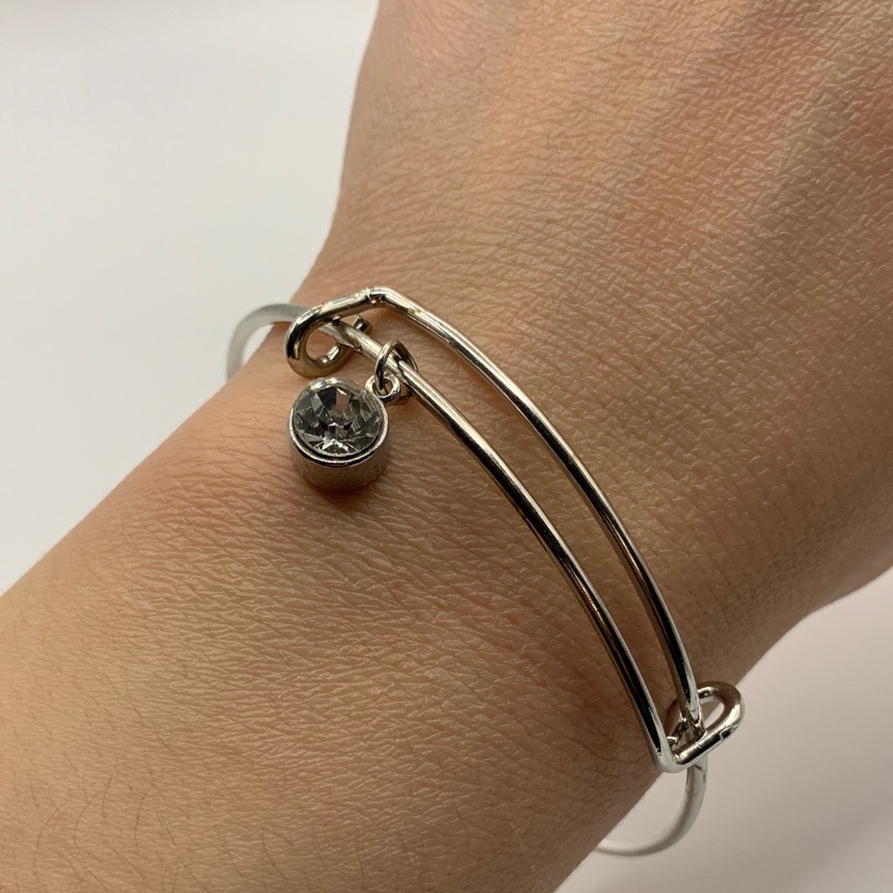 Silver-tone Bangle with Rhinestone Charm - Picture 2 of 5